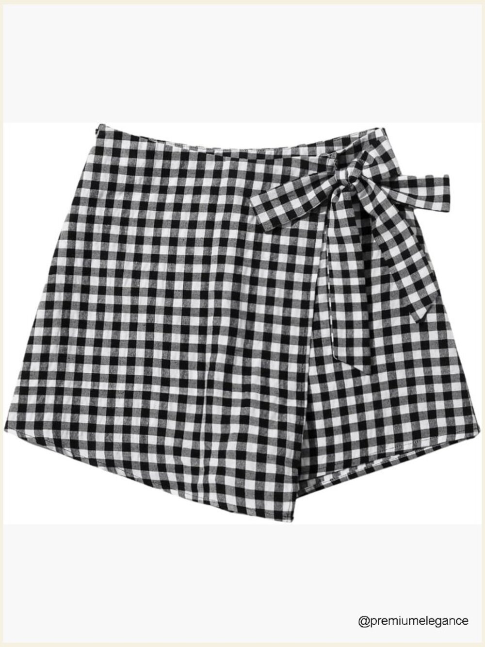 Gingham Tie Side Wrap Skort High Waisted Zip Up Asymmetrical Shorts